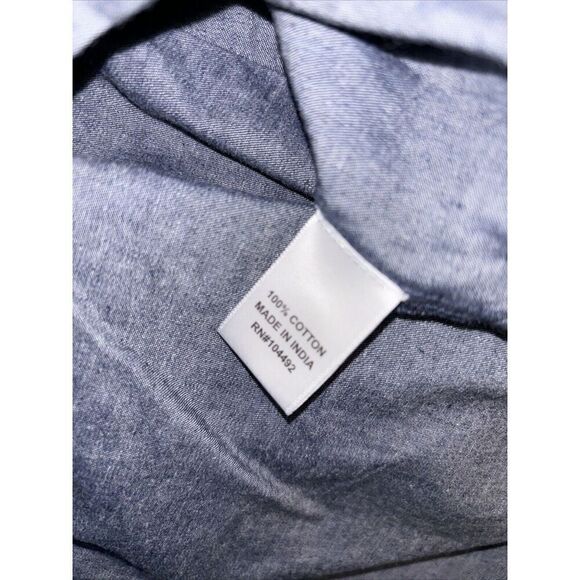 M Square By Neetu Malik Shirt Jacket 2X Button Cotton Blue Asymmetrical Hem Trim - Picture 7 of 8